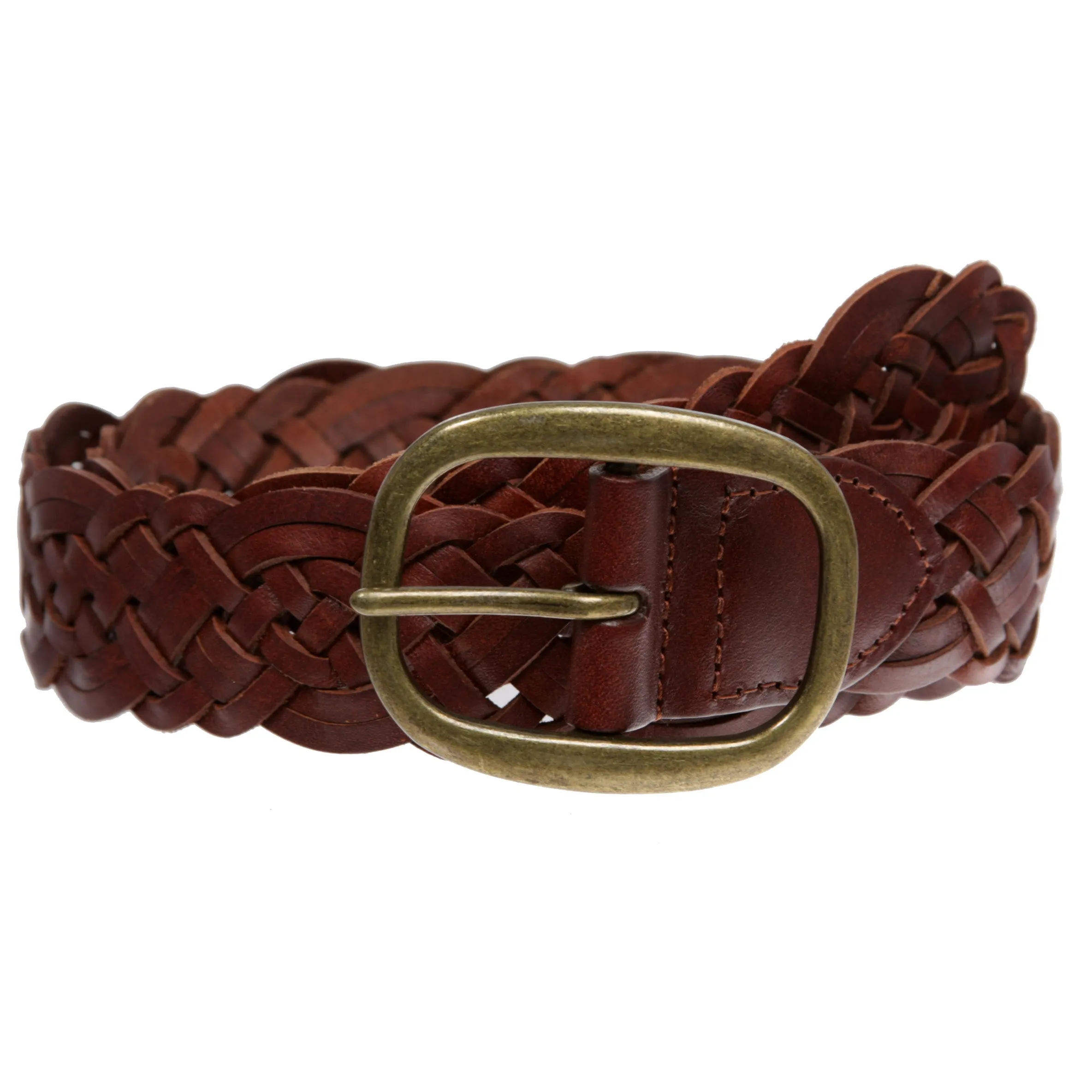 1 1/2" (37 mm) Women's Oval Braided Woven Leather Belt