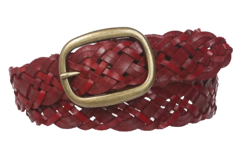 1 1/2" (37 mm) Women's Oval Braided Woven Leather Belt