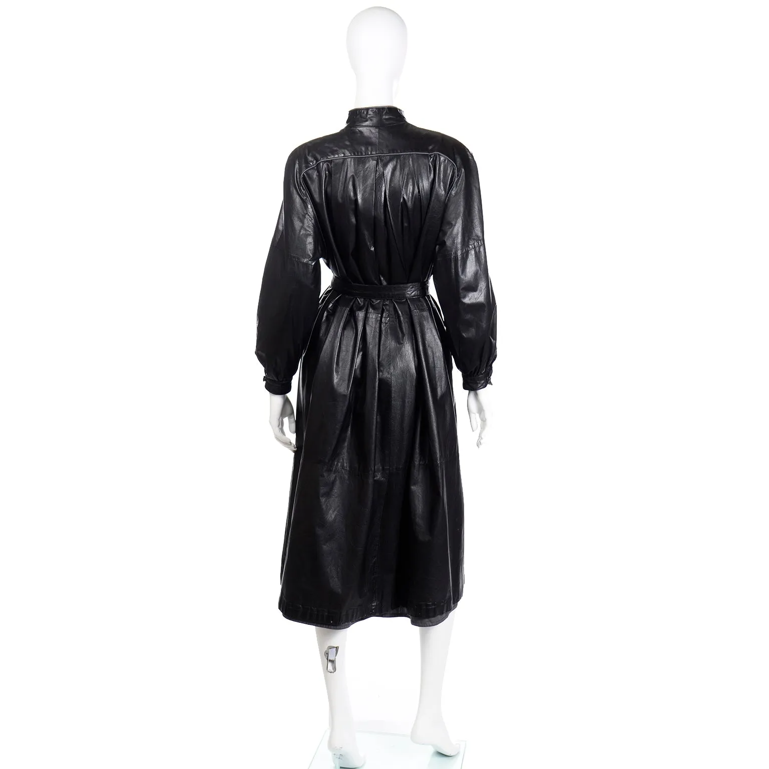 1990s Reversible Black Leather Coat With Belt Made in Germany