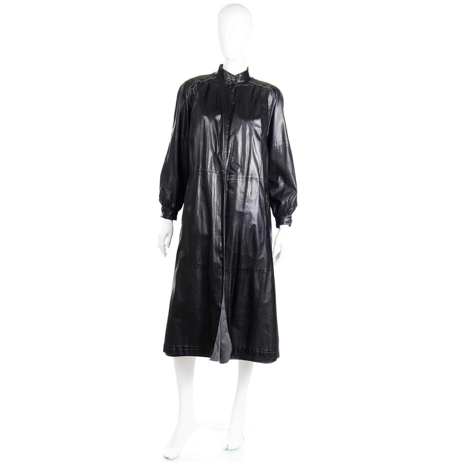 1990s Reversible Black Leather Coat With Belt Made in Germany