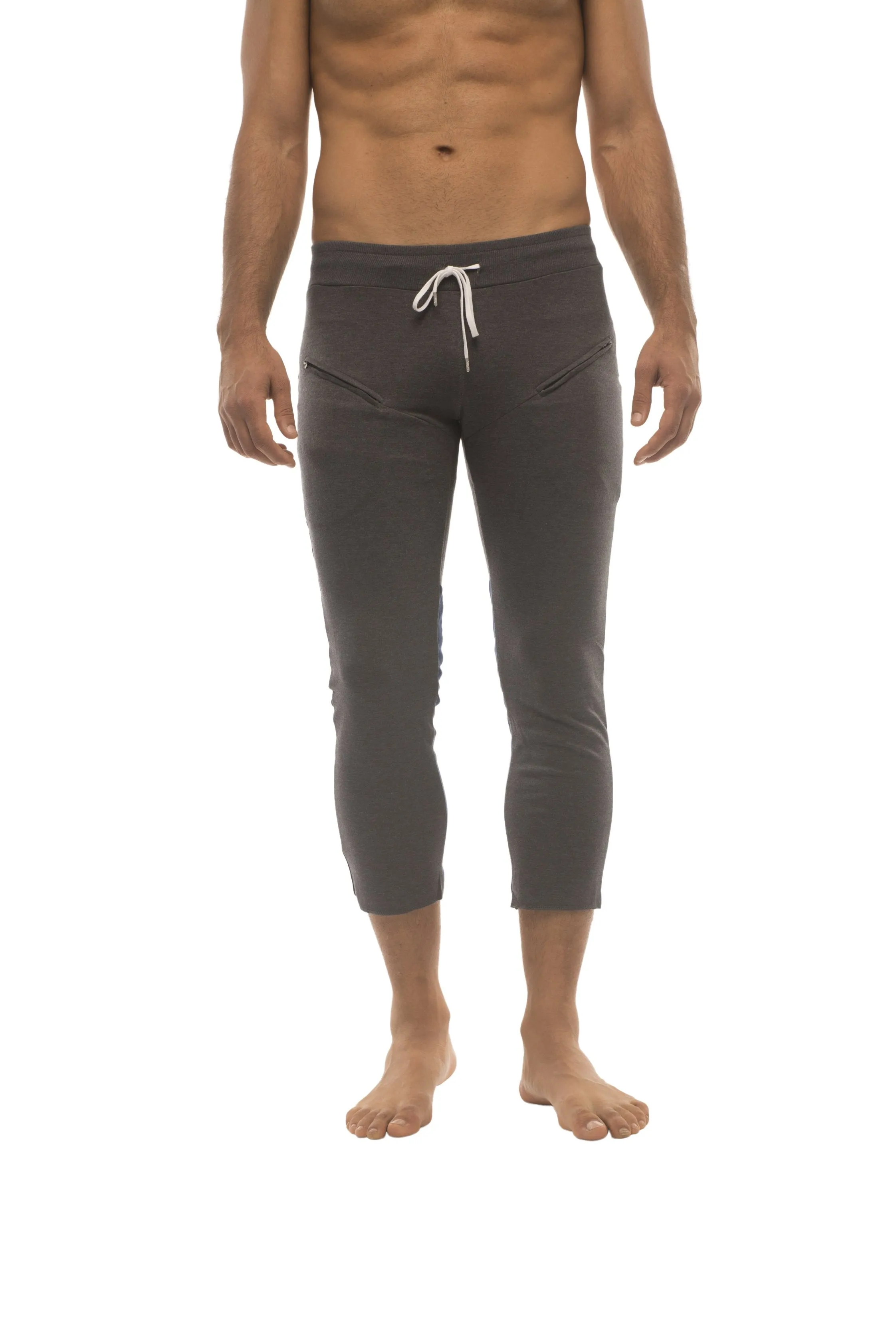 4/5 Zipper Pocket Capri Yoga Pants (Charcoal w/Black & Royal)