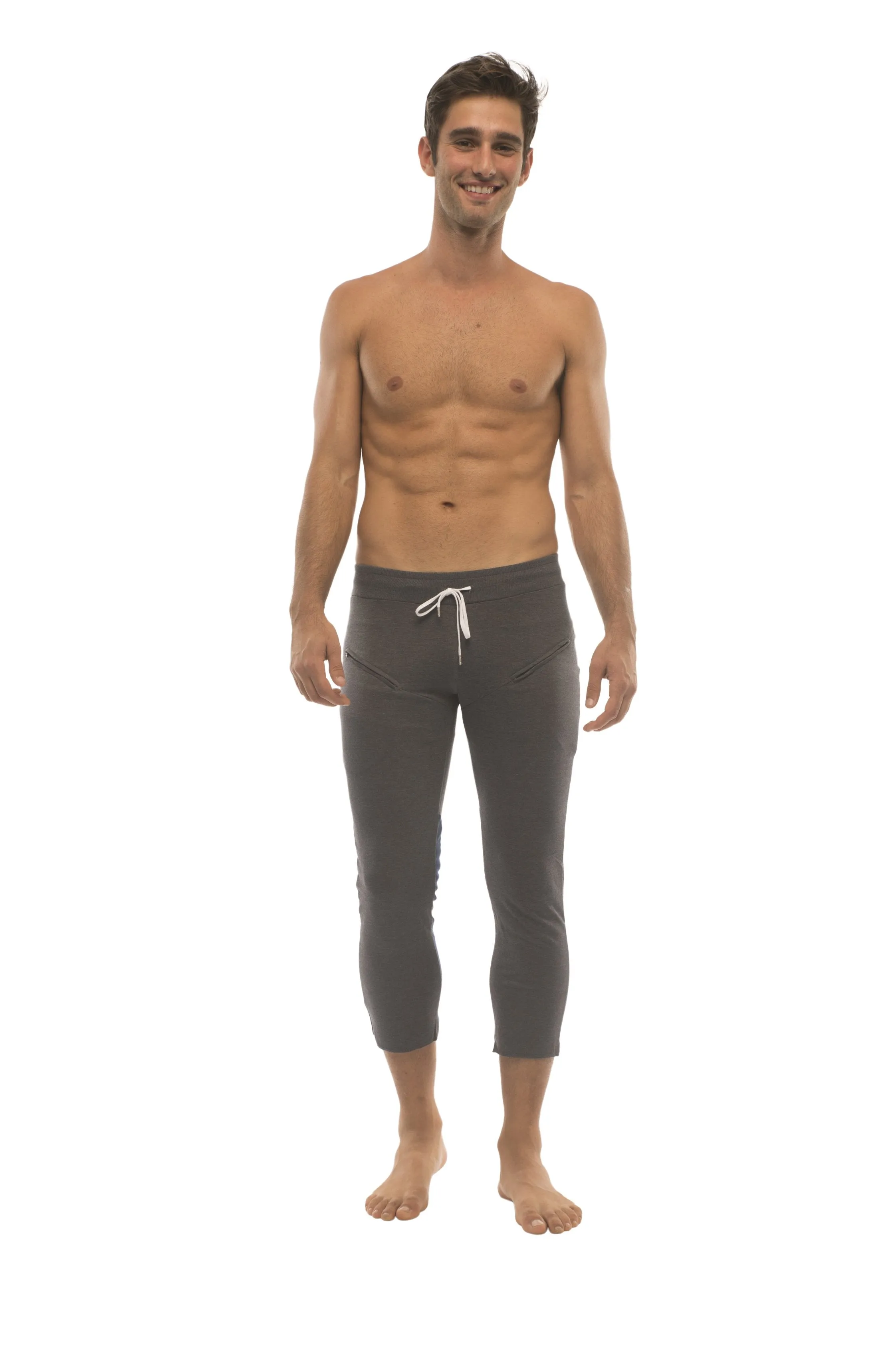 4/5 Zipper Pocket Capri Yoga Pants (Charcoal w/Black & Royal)