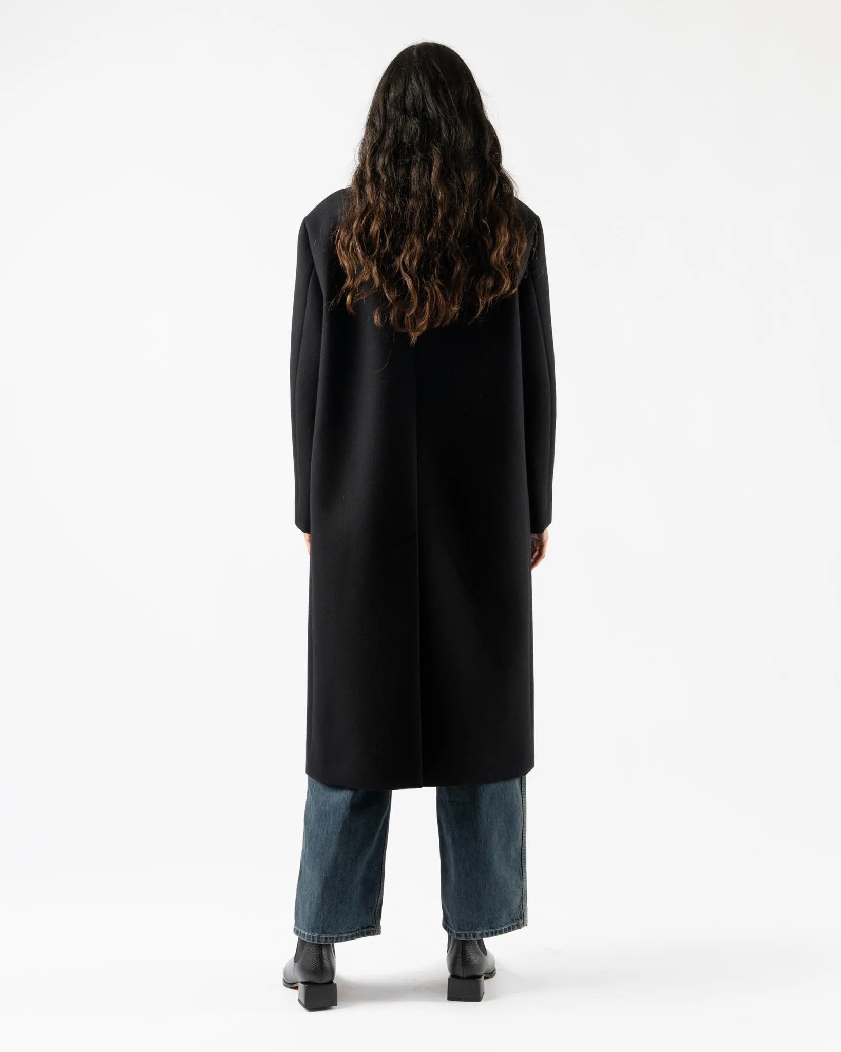 Auralee Sponge Wool Melton Chesterfield Coat in Dark Navy