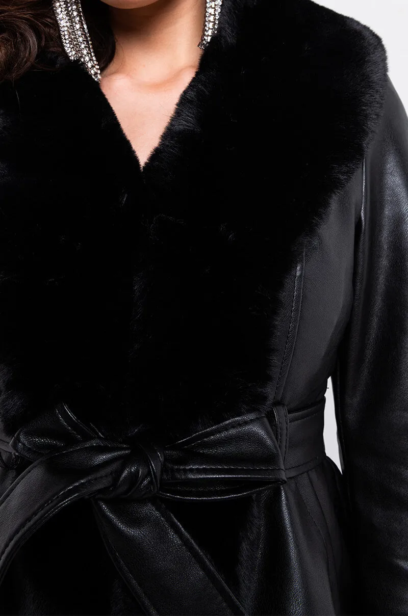 AZALEA WANG FAUX FUR TRIM PEPLUM MOTO