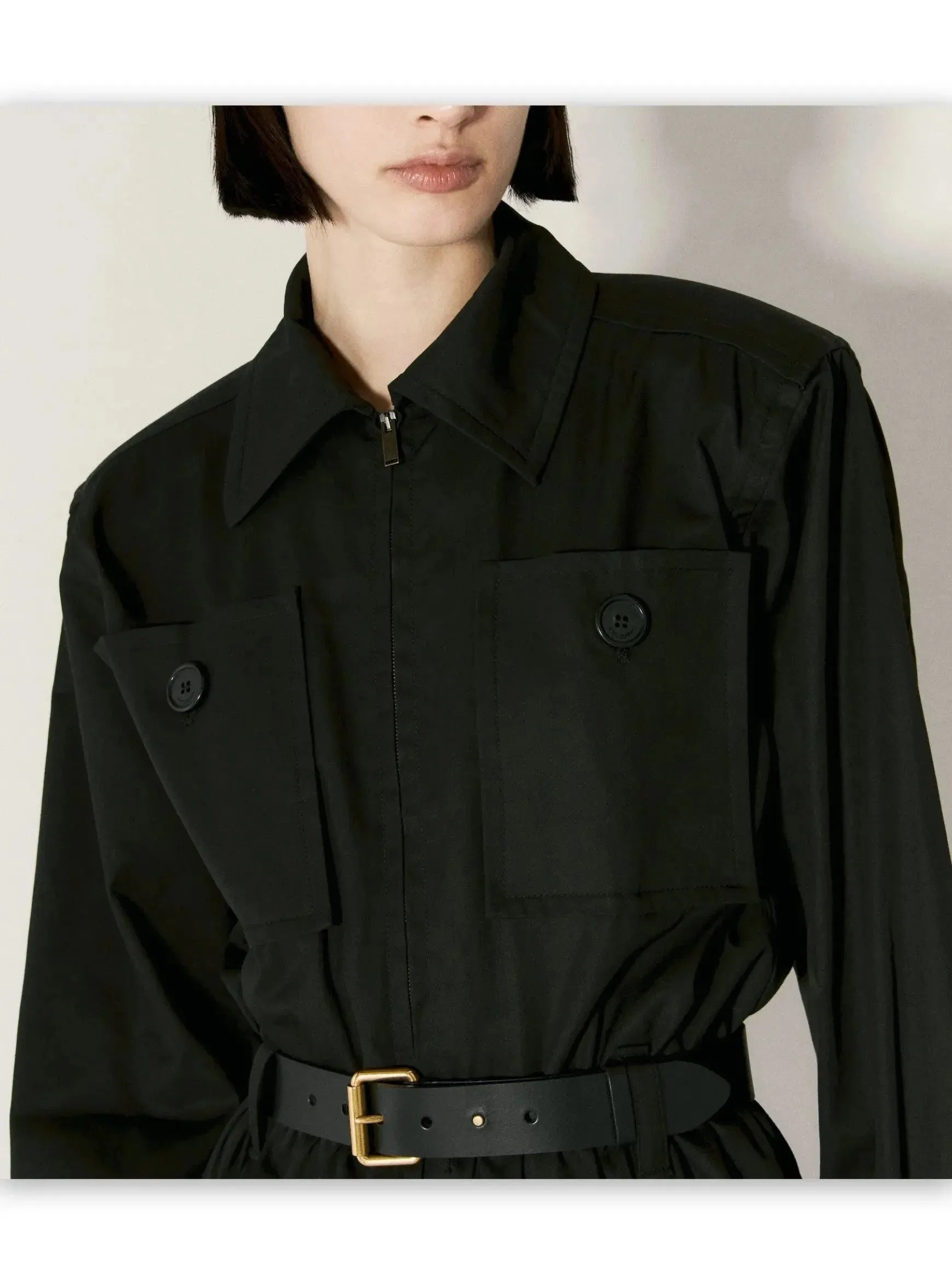 Belted Black Cotton Cargo Jumpsuit