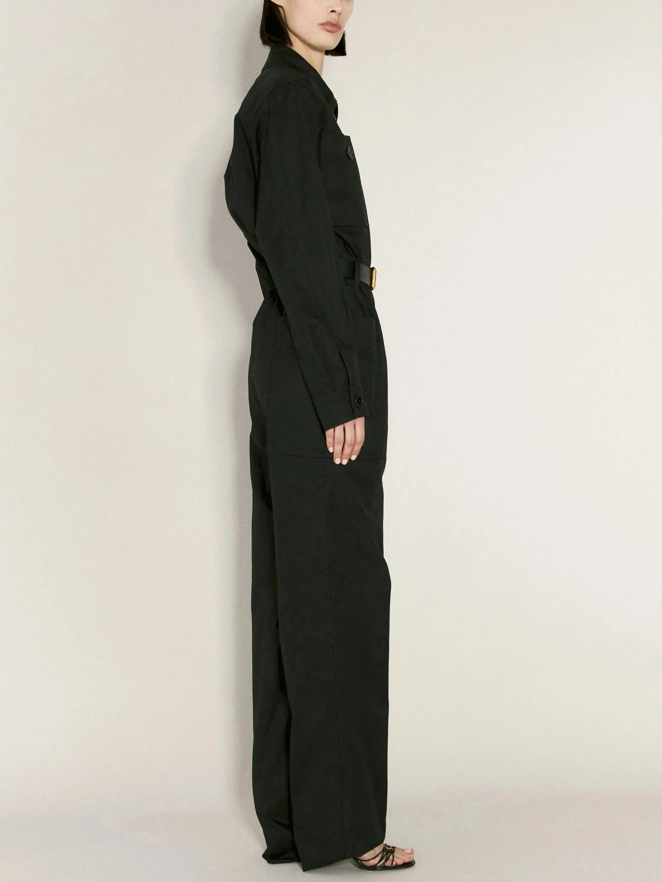 Belted Black Cotton Cargo Jumpsuit