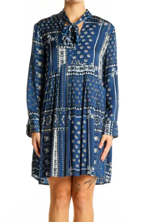 Blue Patterned Boho Chic Mini Dress