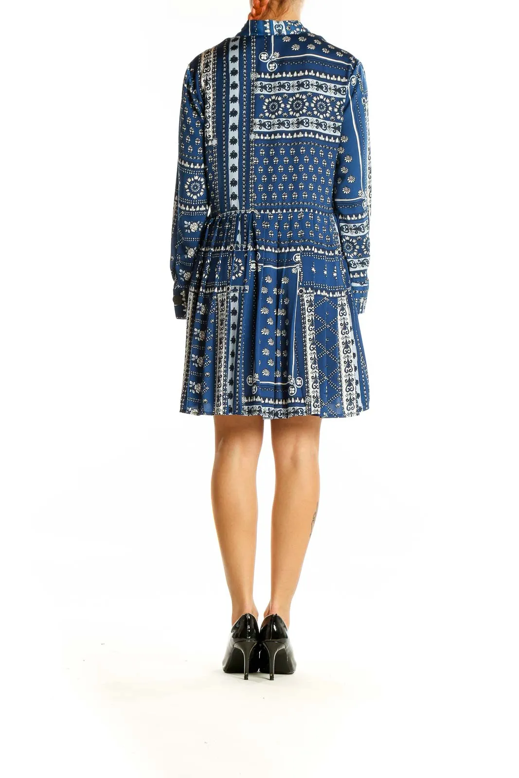 Blue Patterned Boho Chic Mini Dress