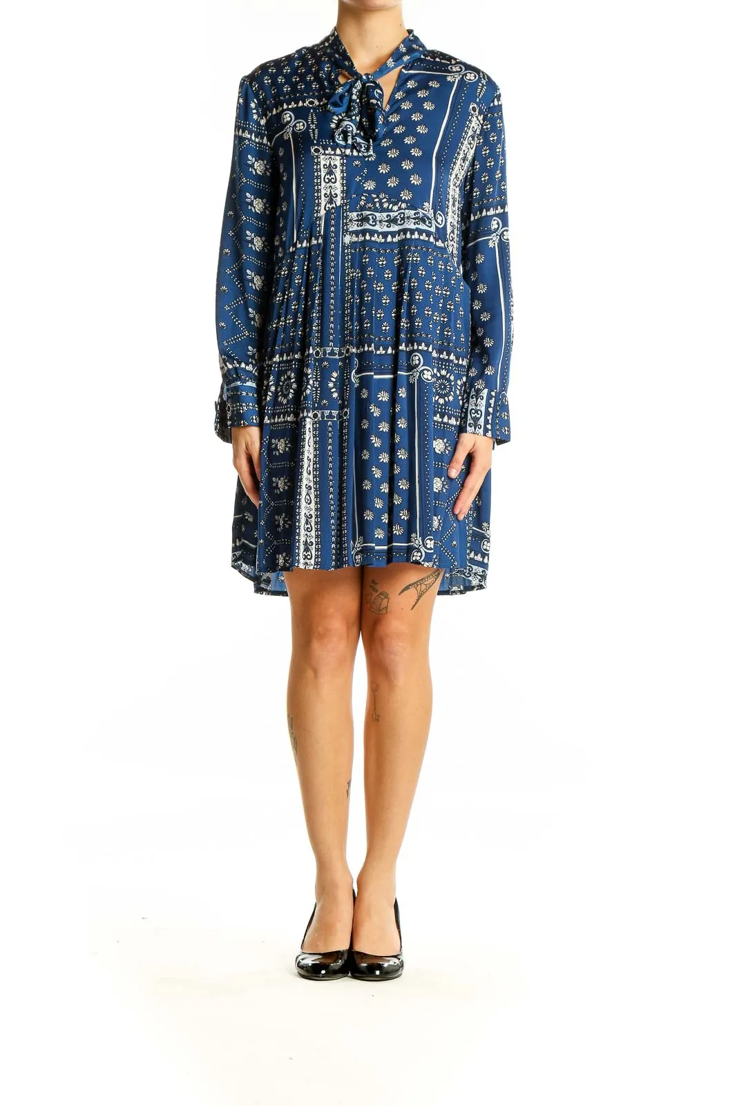 Blue Patterned Boho Chic Mini Dress