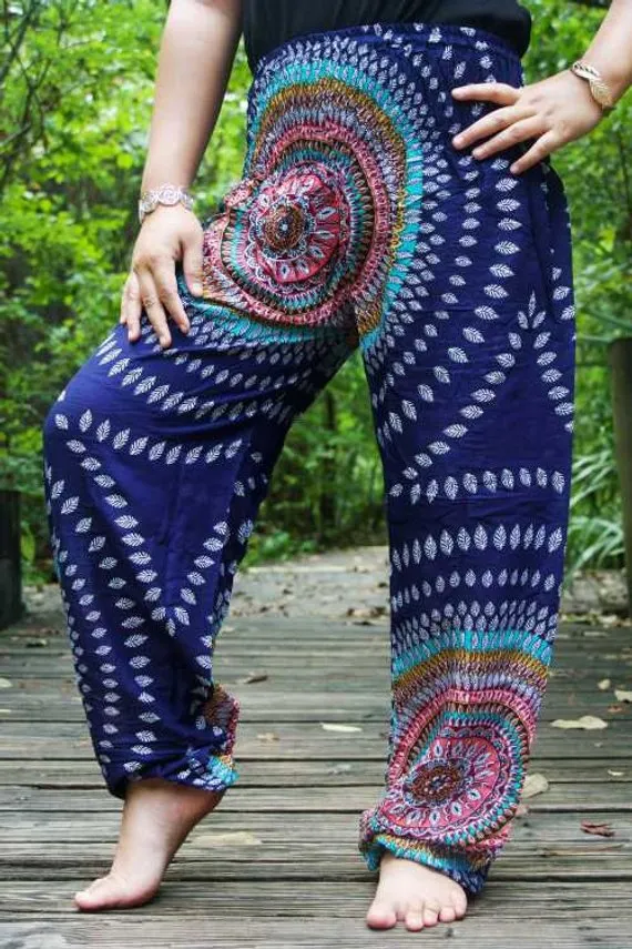 Blue SWIRL Women Boho Yoga Pants