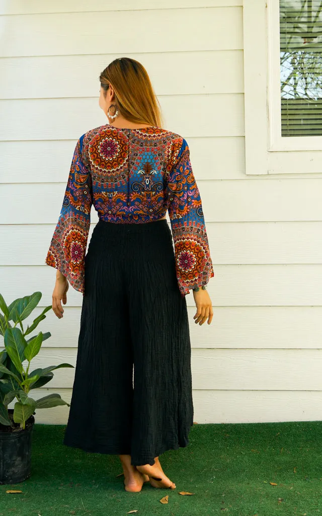 Bohemian Blue Mandala Wrap Top