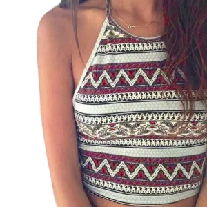 Bohemian Style Halter Crop Top for Summer Beachwear