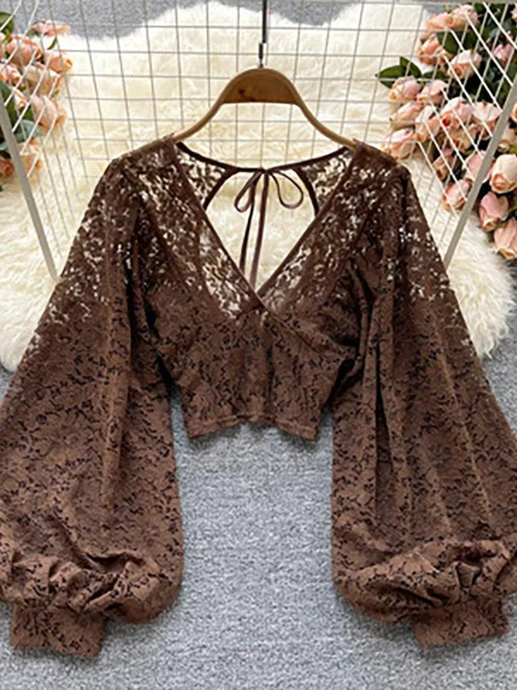 Bohemian V-Neck Lace Blouse