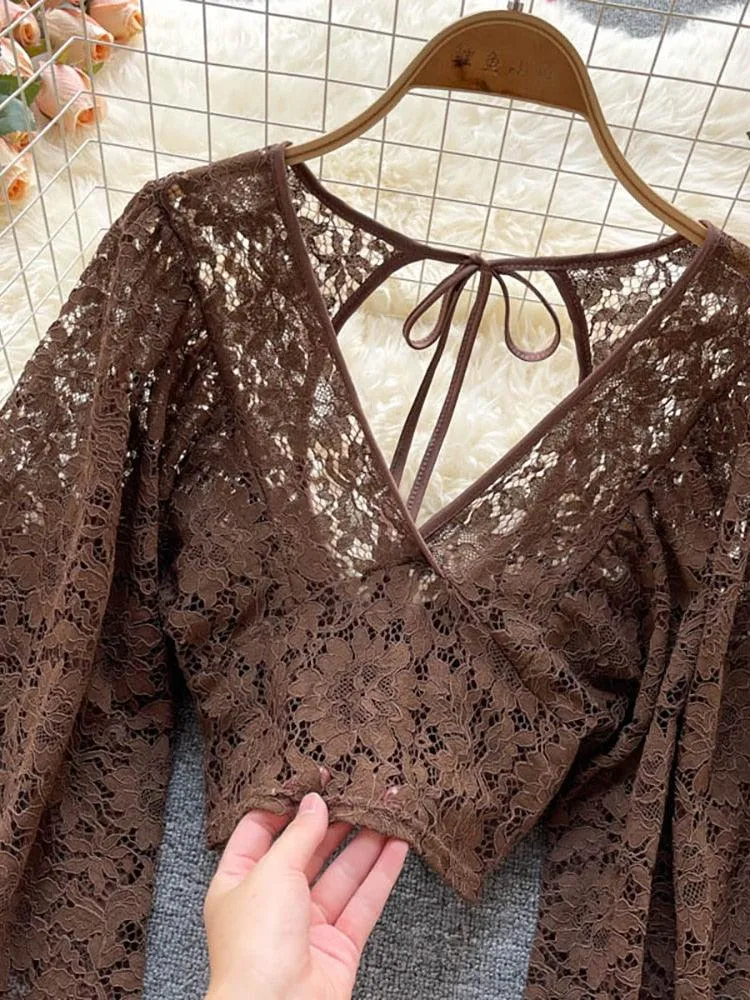 Bohemian V-Neck Lace Blouse