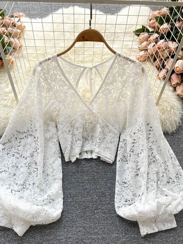 Bohemian V-Neck Lace Blouse