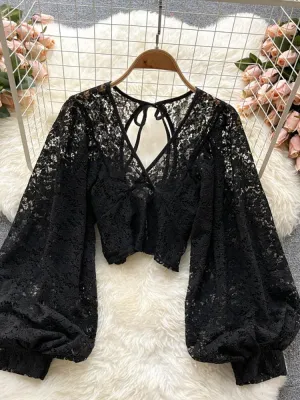 Bohemian V-Neck Lace Blouse