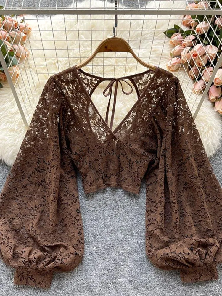 Bohemian V-Neck Lace Blouse