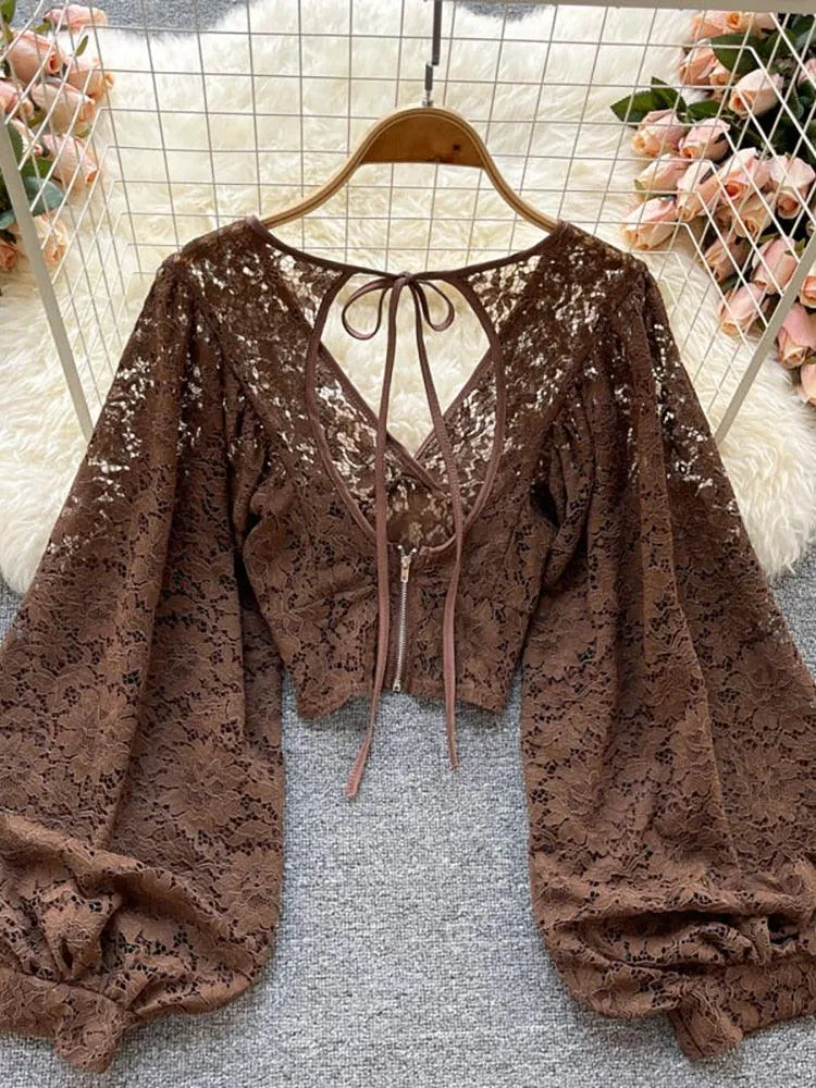 Bohemian V-Neck Lace Blouse