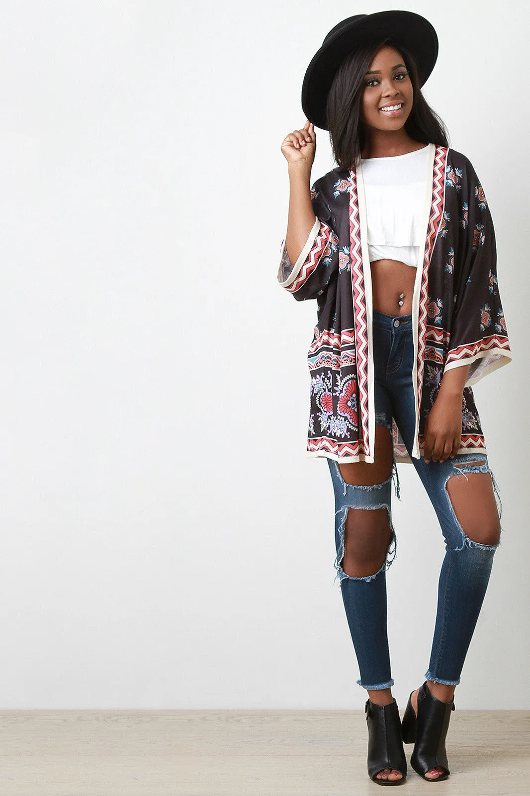 Boho Printed Open Front Kimono