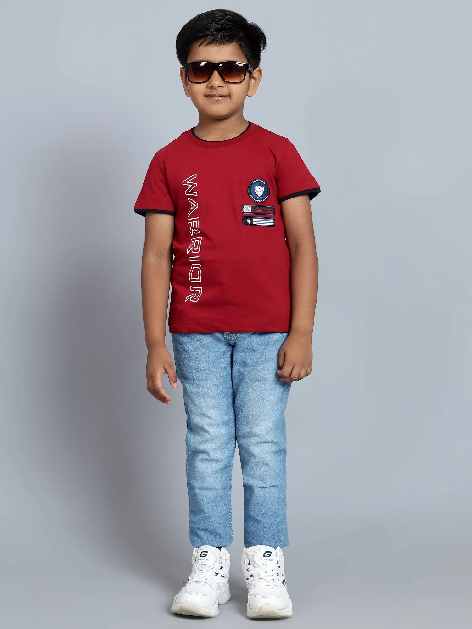 Boys Casual Red Half Sleeve with contrast insert at hem  T-Shirt