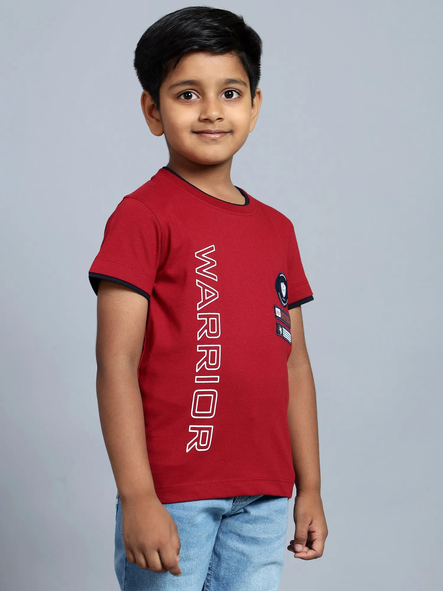 Boys Casual Red Half Sleeve with contrast insert at hem  T-Shirt