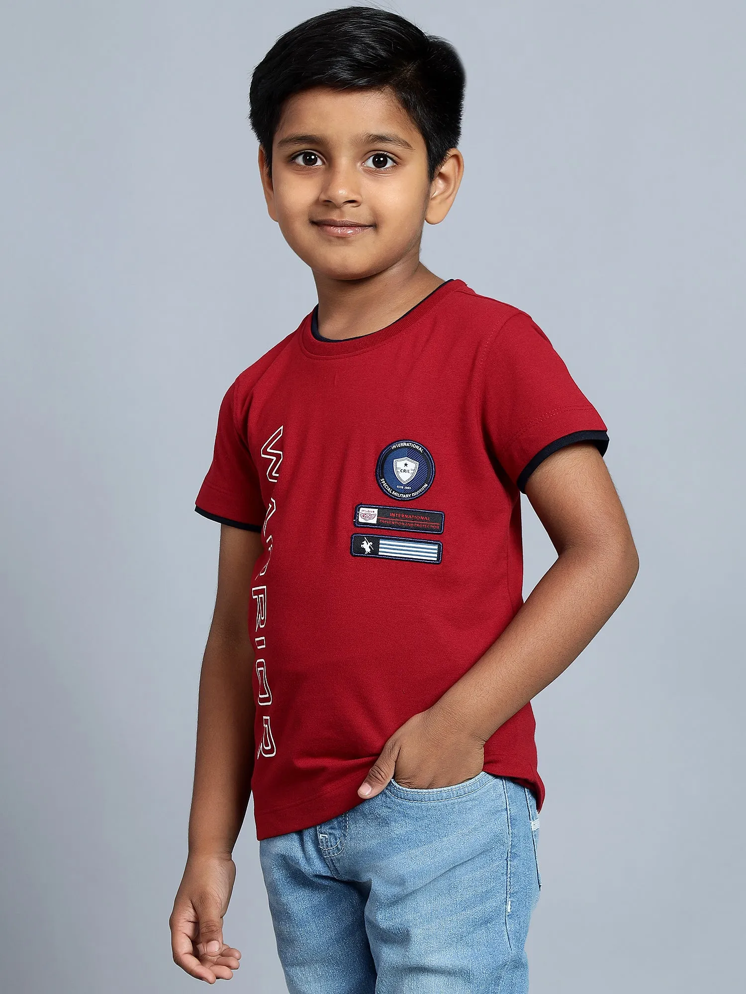 Boys Casual Red Half Sleeve with contrast insert at hem  T-Shirt