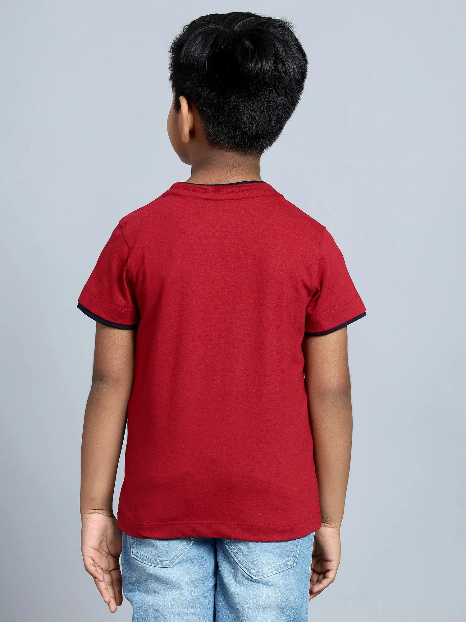 Boys Casual Red Half Sleeve with contrast insert at hem  T-Shirt