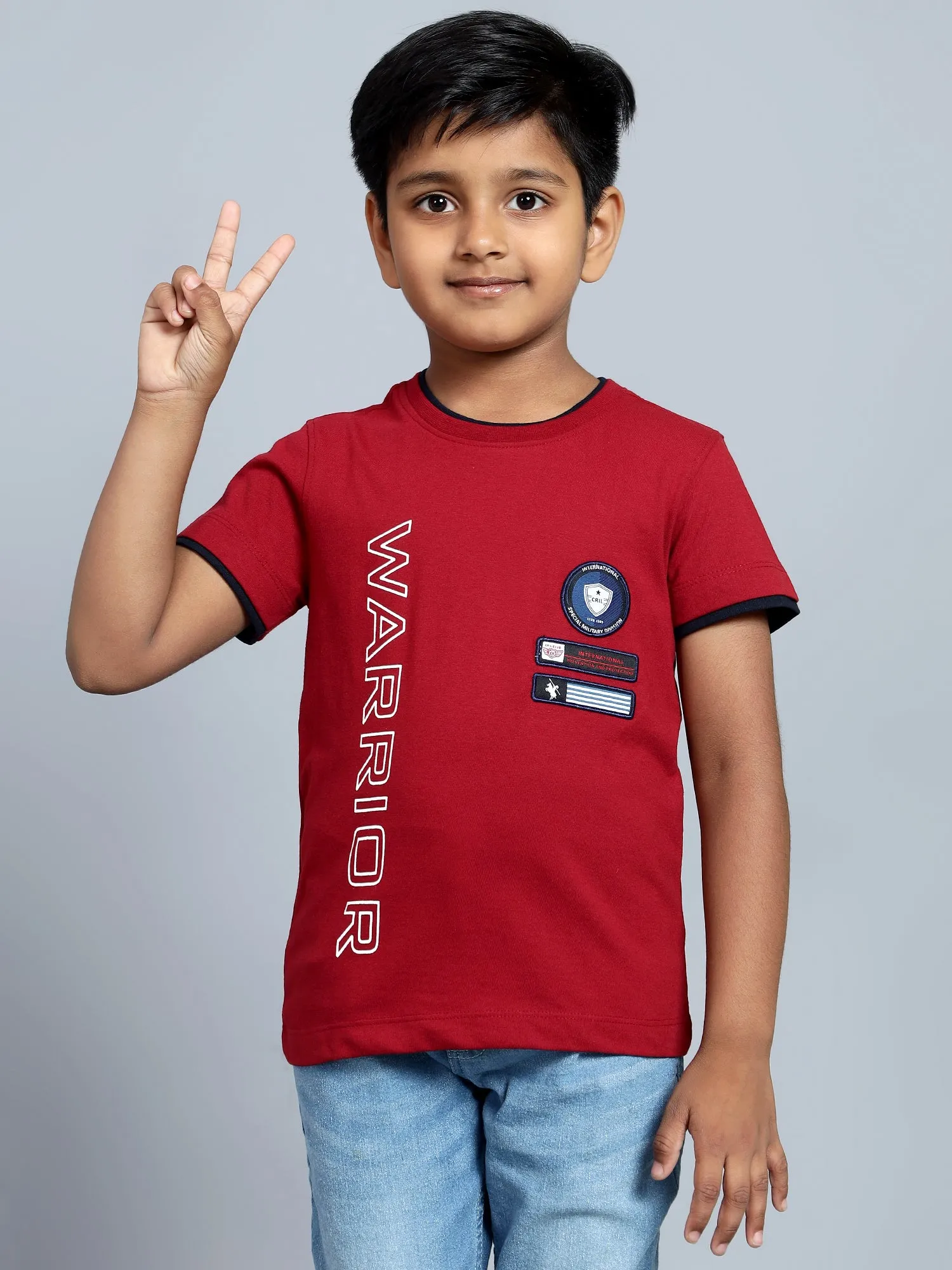 Boys Casual Red Half Sleeve with contrast insert at hem  T-Shirt