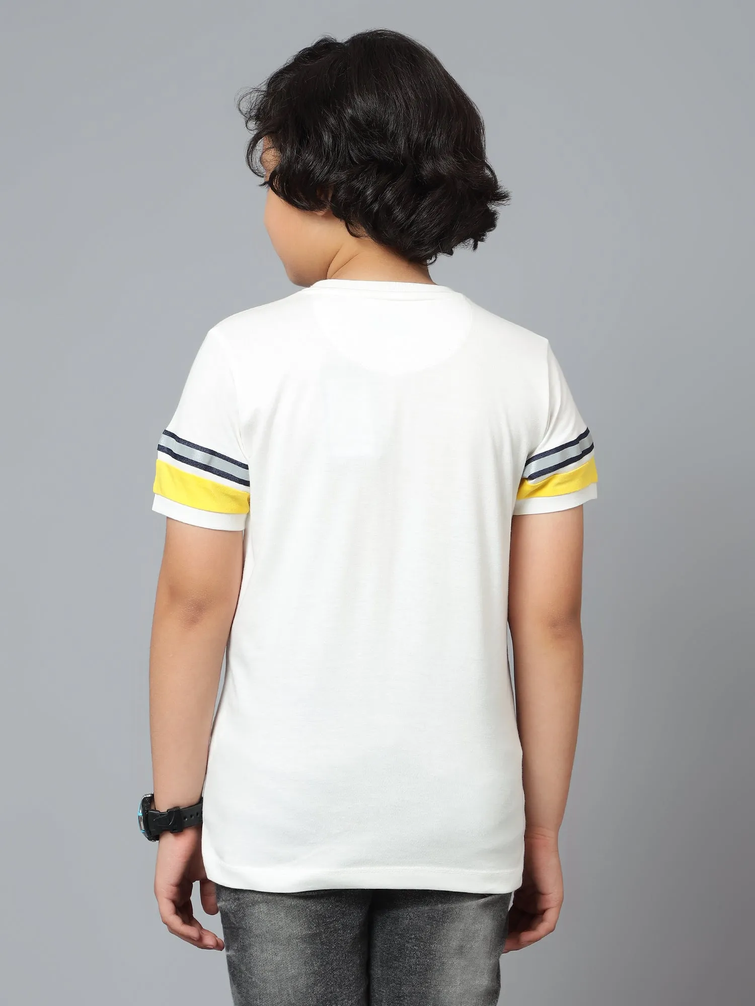 Boys Casual White Half Sleeve color block  T-Shirt