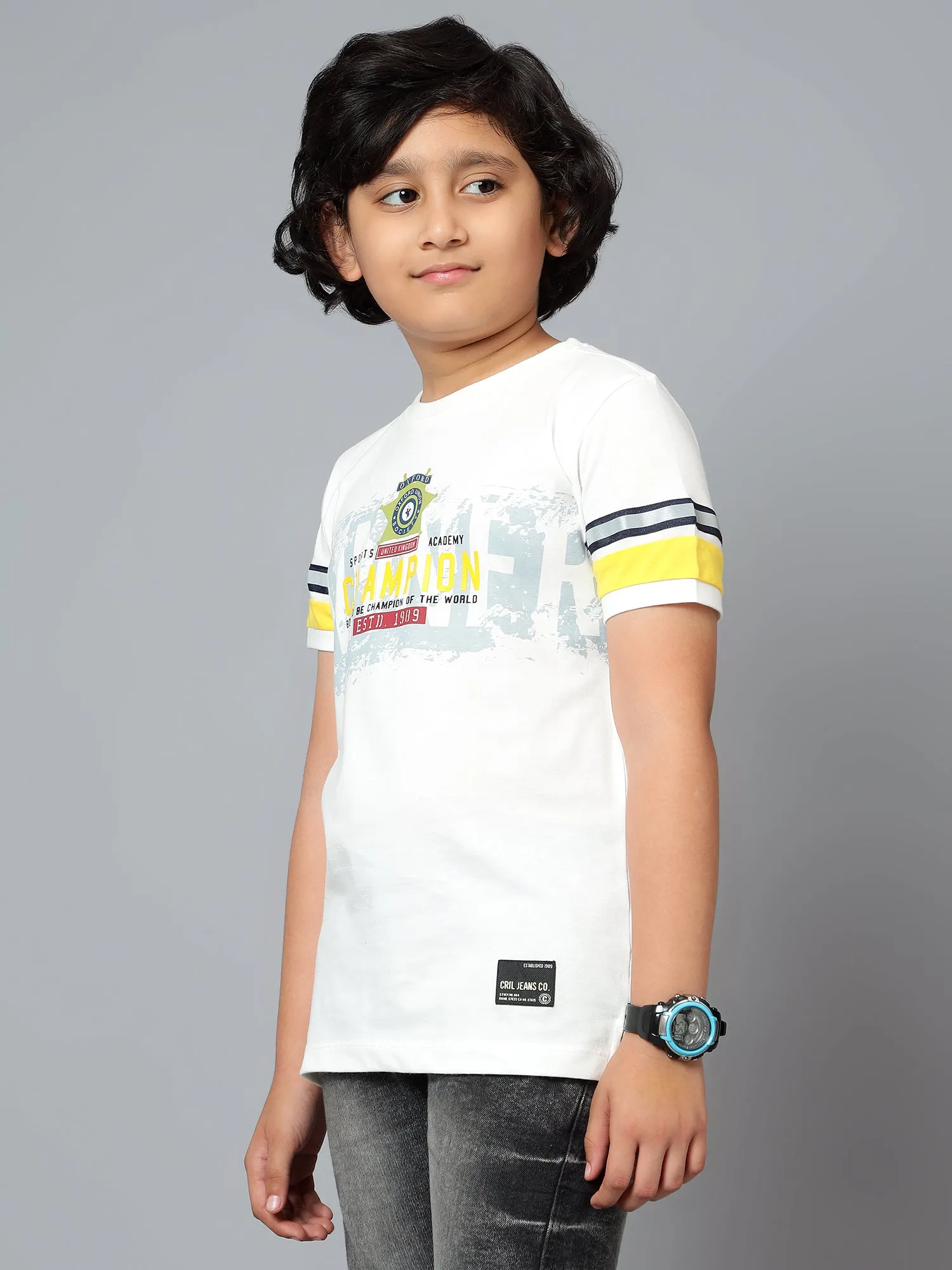 Boys Casual White Half Sleeve color block  T-Shirt