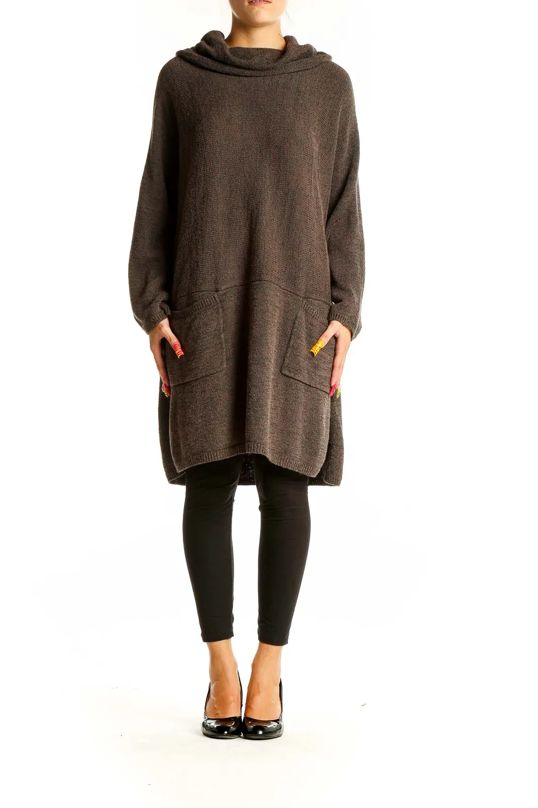 Brown Oversized Hooded Knit Sweater