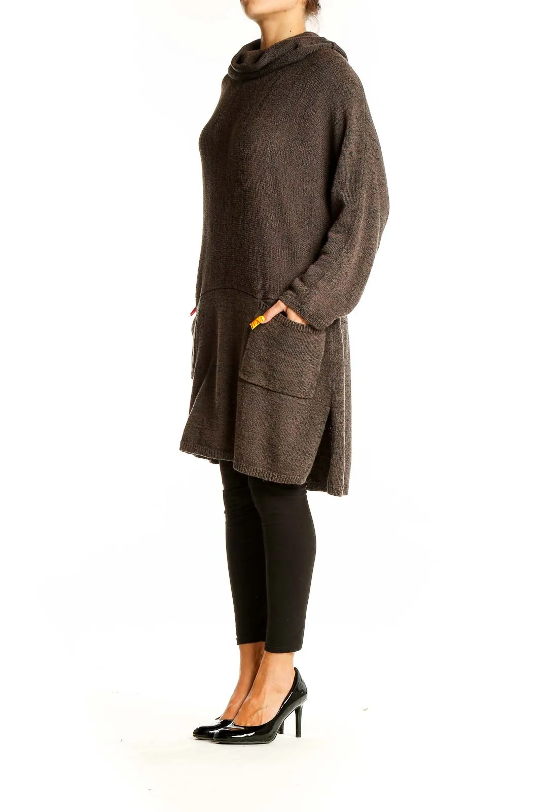 Brown Oversized Hooded Knit Sweater