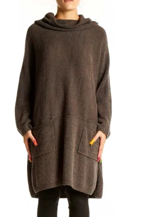 Brown Oversized Hooded Knit Sweater