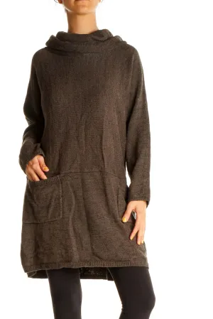 Brown Textured Long Classic Sweater