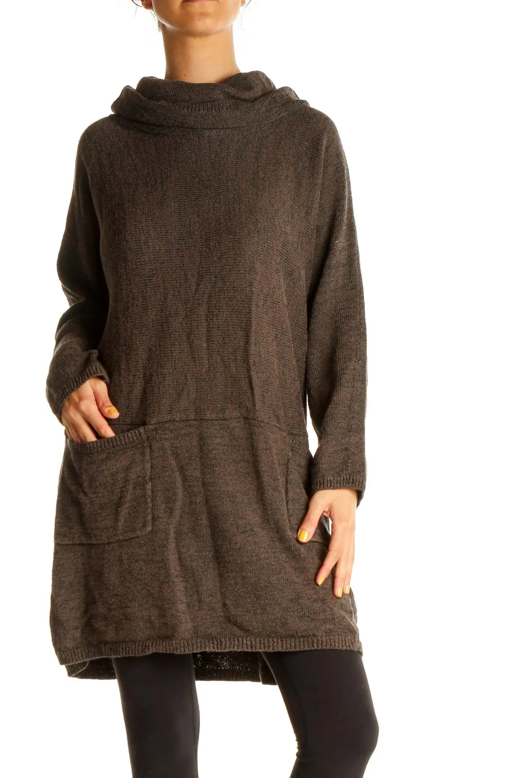 Brown Textured Long Classic Sweater