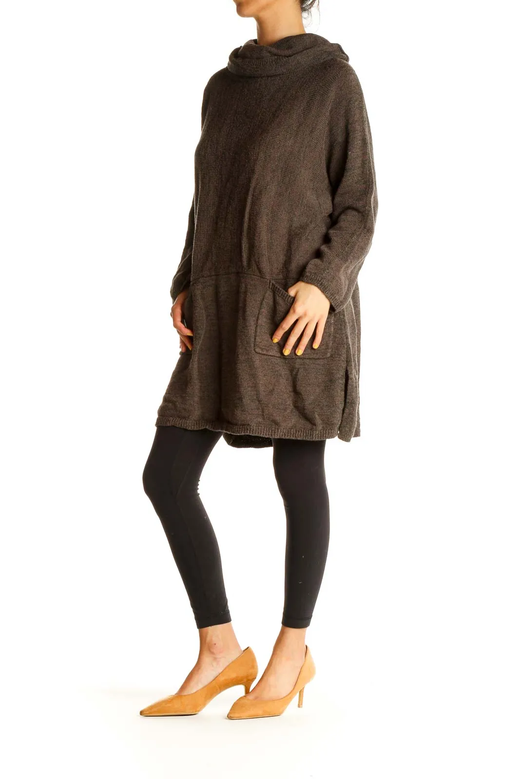 Brown Textured Long Classic Sweater