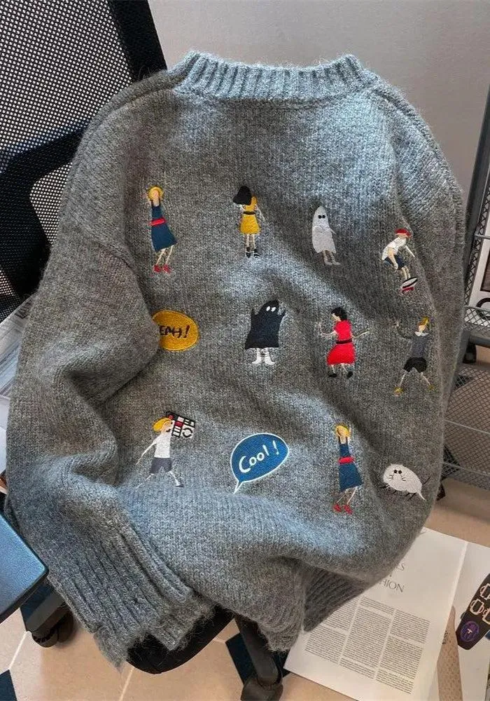 Cartoon Embroidered Knitted Sweater