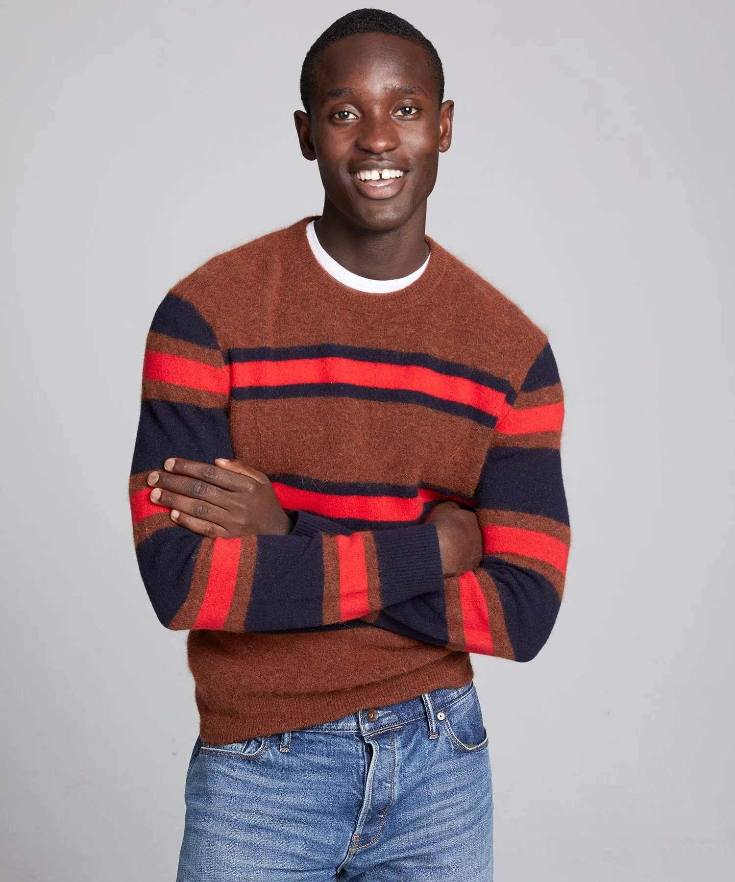 Color Block Stripe Alpaca Sweater in Rust