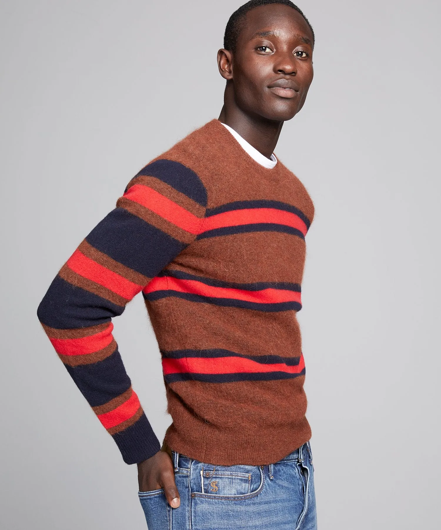 Color Block Stripe Alpaca Sweater in Rust