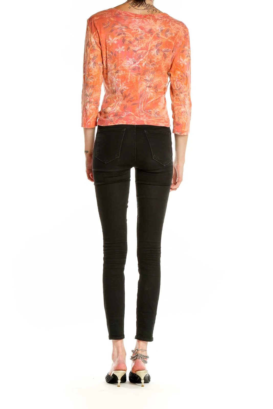 Coral Floral Asymmetric Button-Up Top