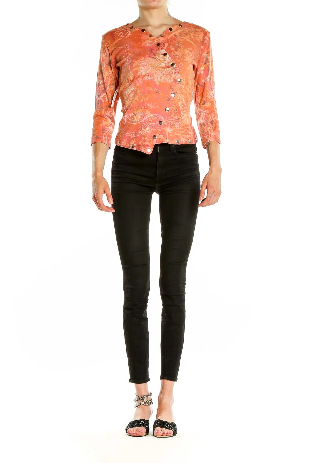 Coral Floral Asymmetric Button-Up Top