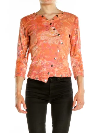 Coral Floral Asymmetric Button-Up Top