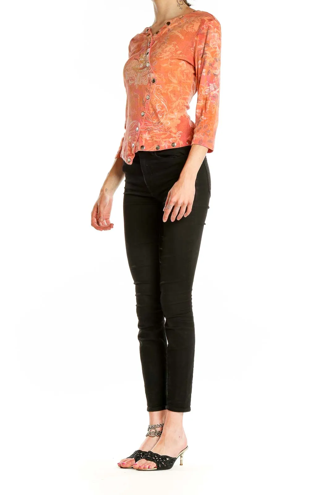 Coral Floral Asymmetric Button-Up Top