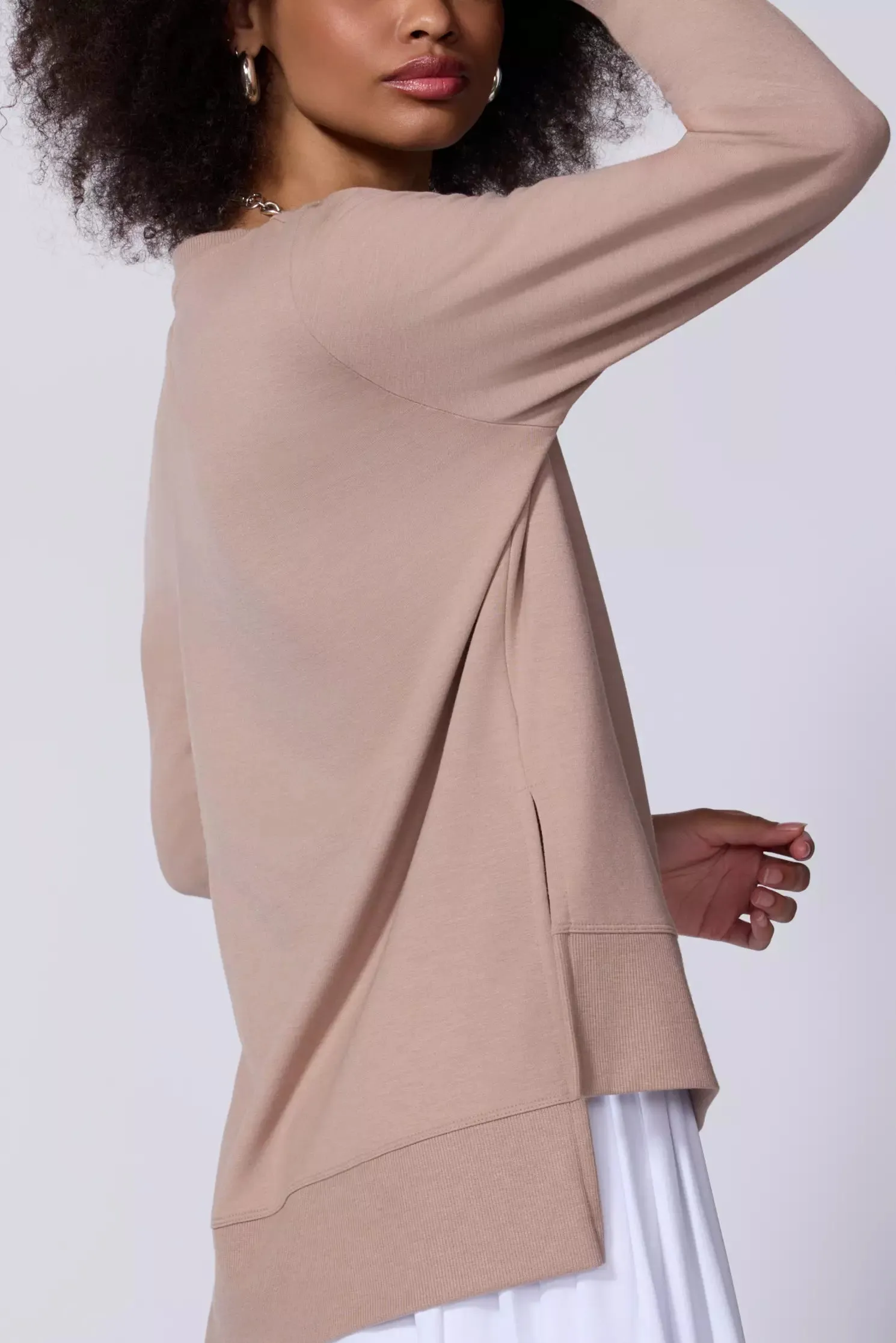 Cozy Fleece Side Slit Pullover - Taupe