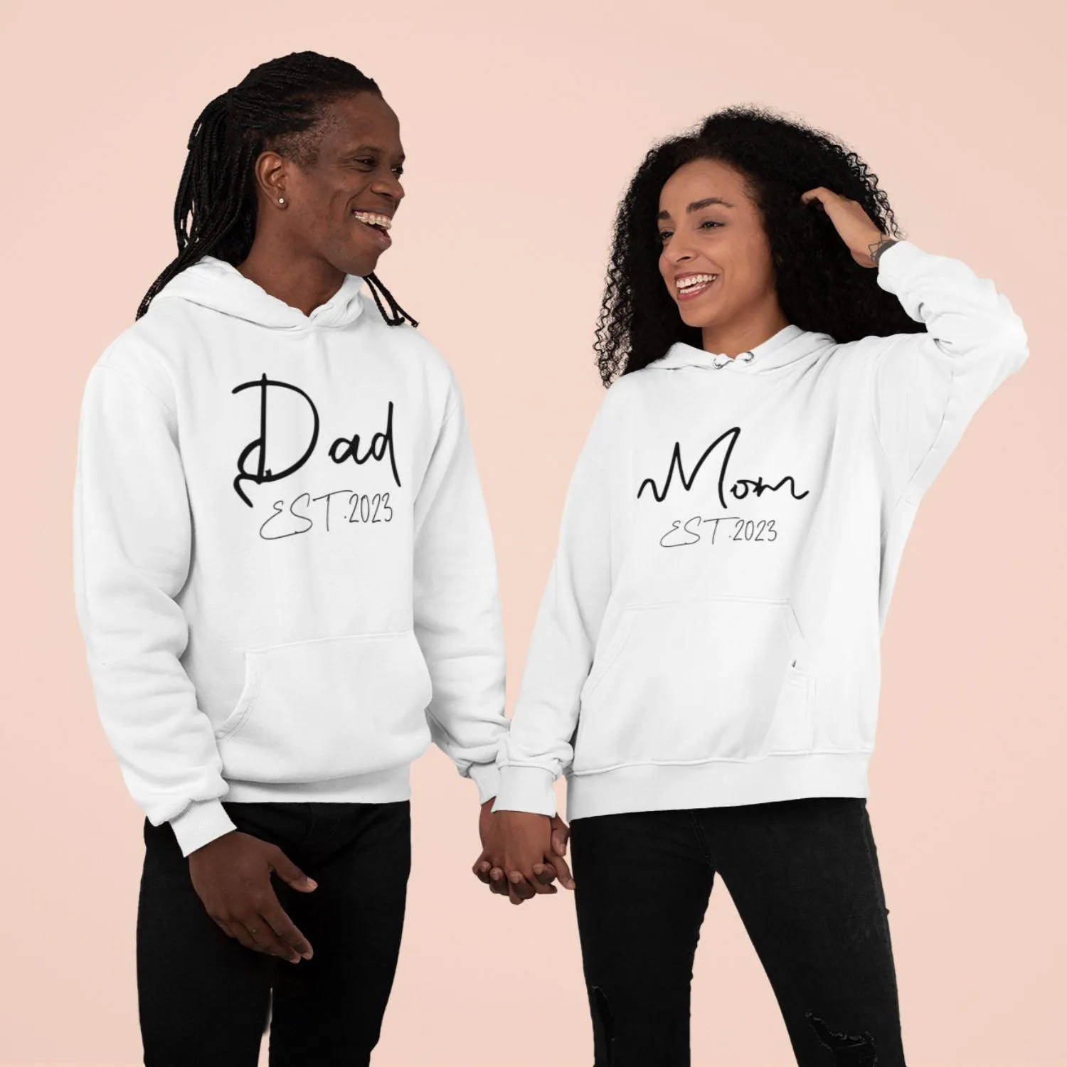 Custom Year Matching Set: Mom Est, Dad Est Outfits - Chic & Cozy Mommy-Daddy Duo Ensemble