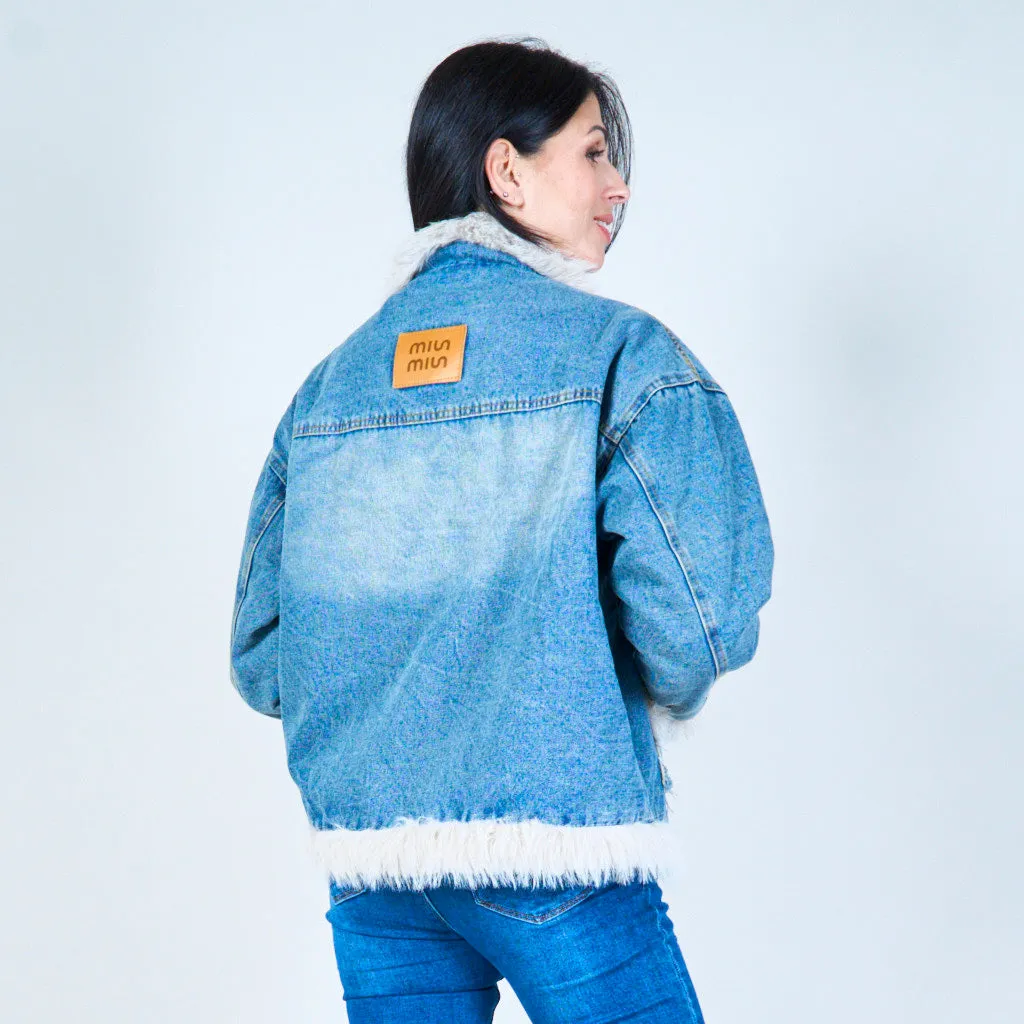 Denim jacket with faux fur trim wholesale