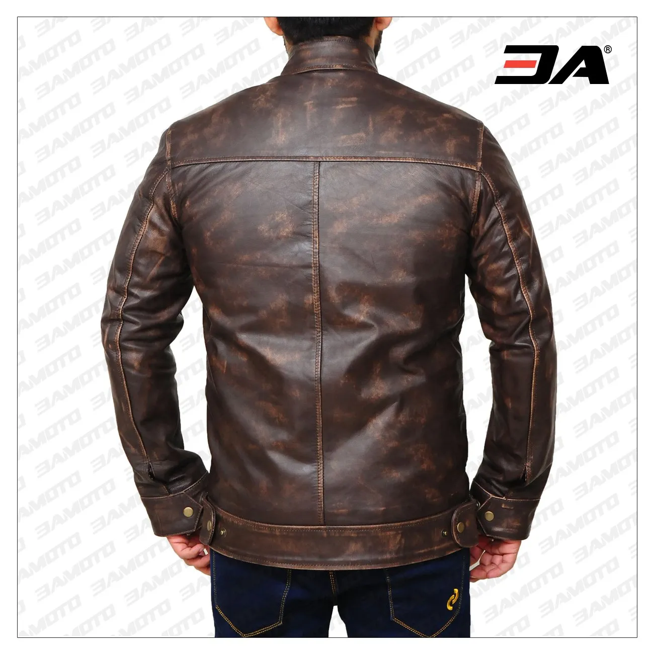 Distressed Brown Snap Tab Leather Jacket