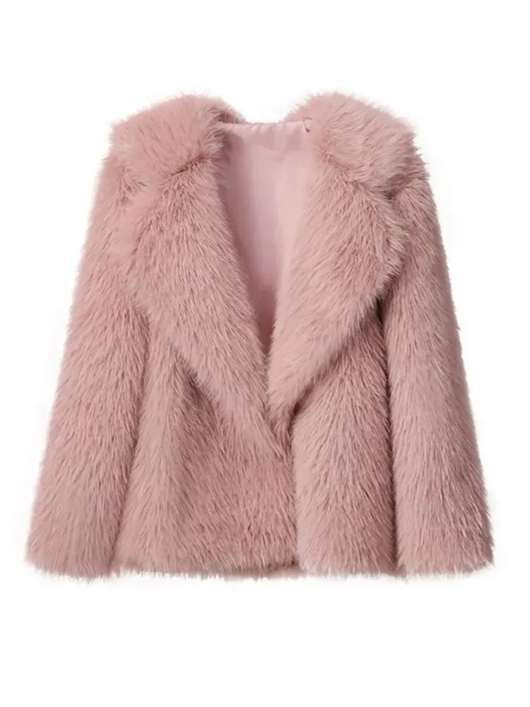 Fur White Winter Fashion Turndown Solid Long Sleeve Coats