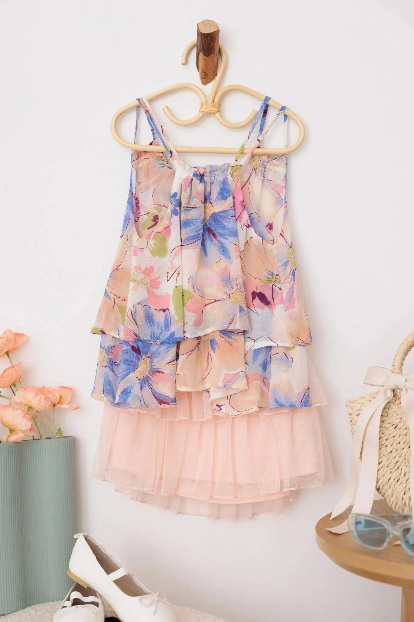 Girls Western Layered Floral Sheer Sleeveless Tops