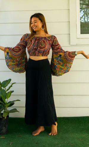 Green Gold Mandala Bell Sleeves Top